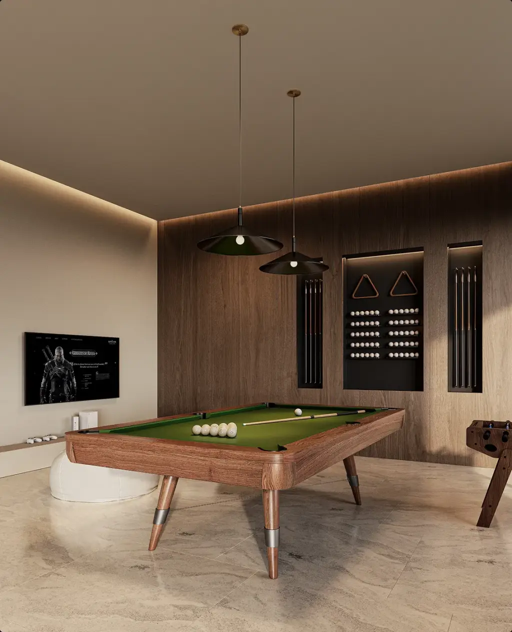 Visualisatie van een kantoorinterieur met een werkplekdetail in natuurlijke materialen