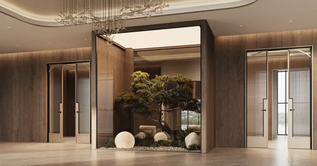Fotorealistische render van een kantoorinterieur voor de ontwerpgoedkeuring