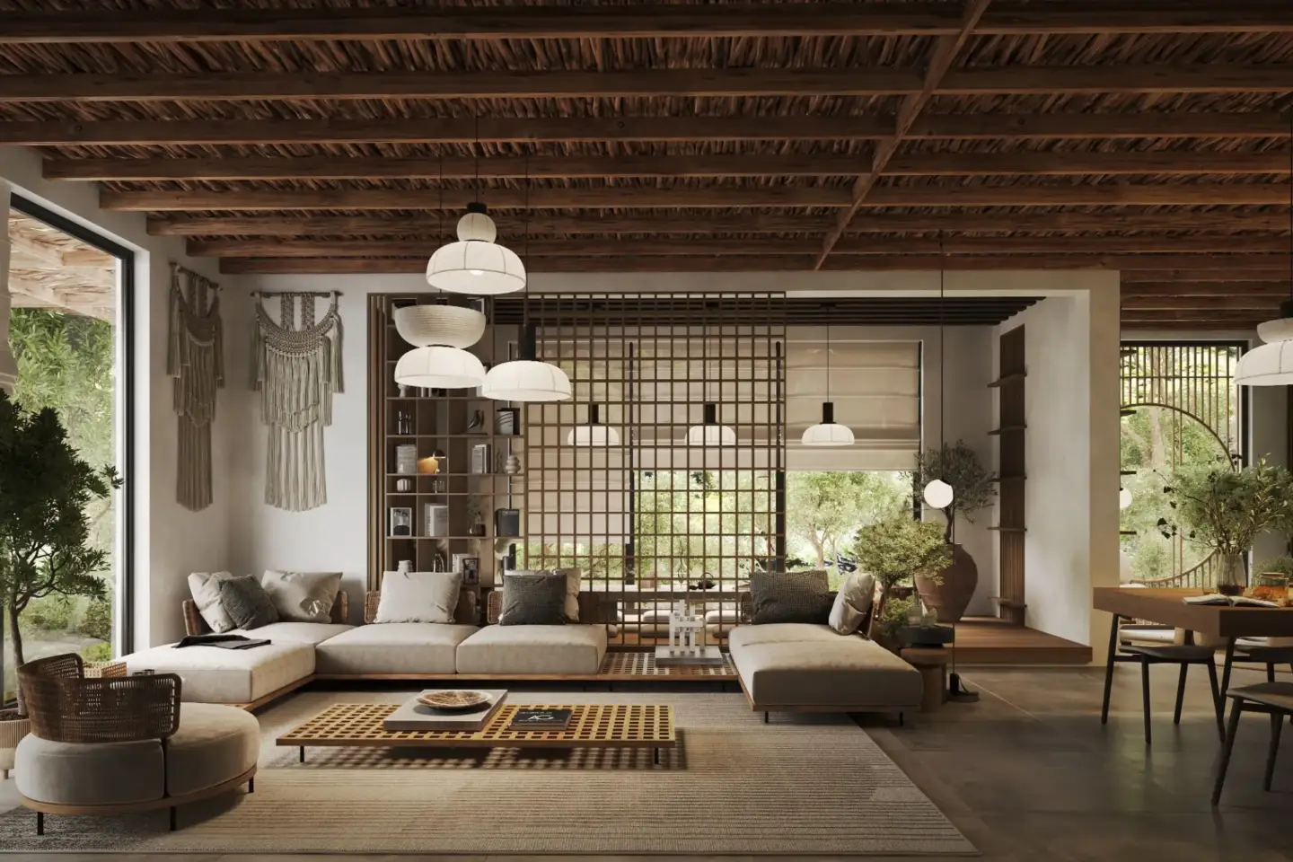 3D interior visualization of a Japandi living room by a top Thailand 3D rendering company