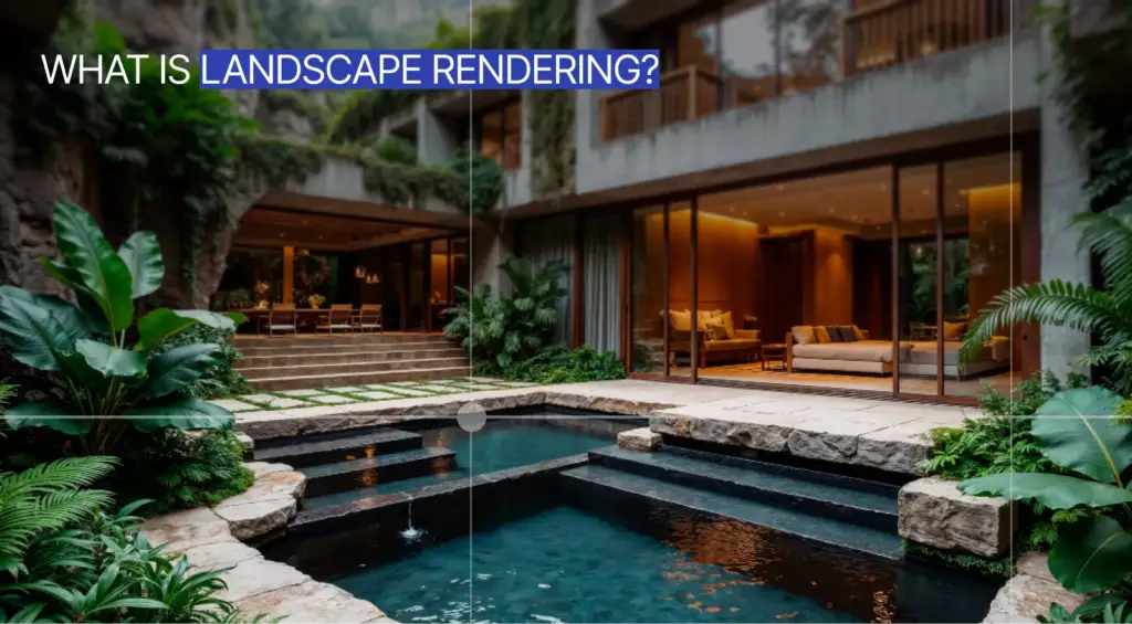What is landscape rendering — cover image with a courtyard pool render