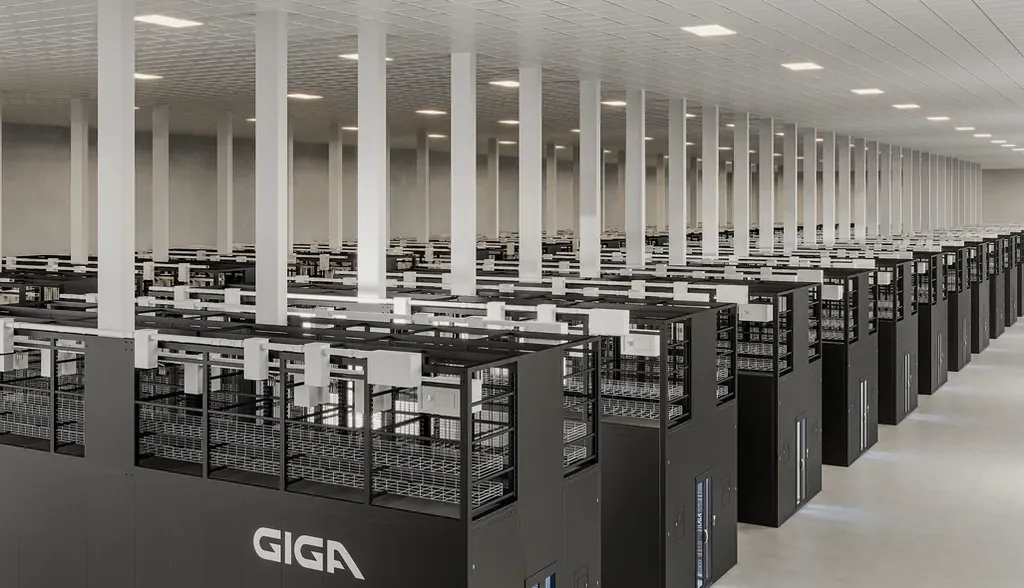 Render of AI pods repeated across a large data hall