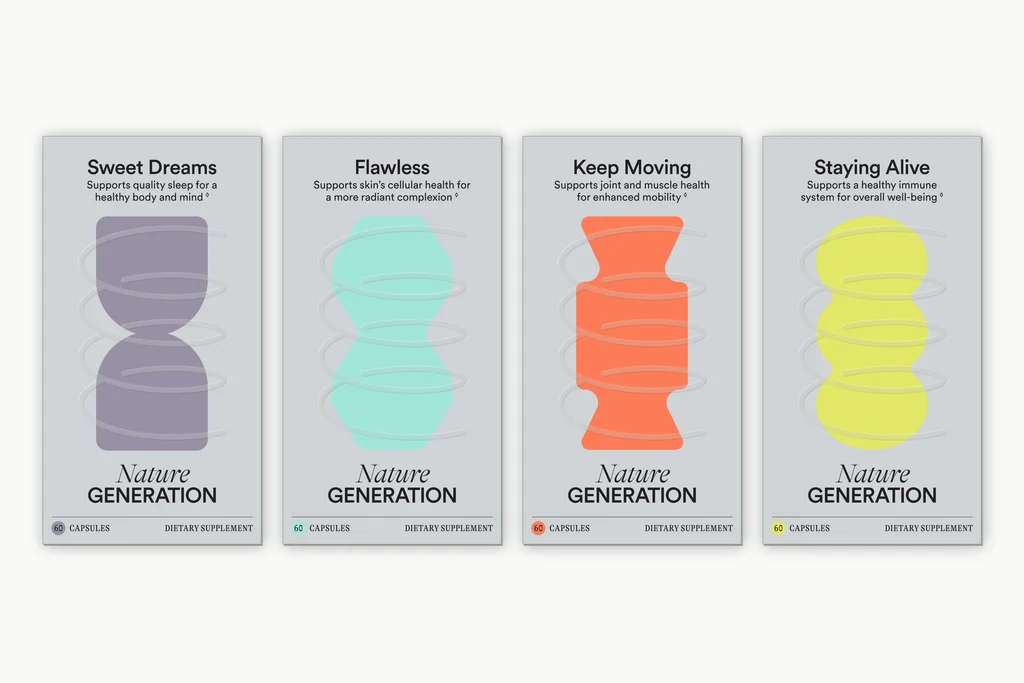 All four Nature Generation cartons rendered front-on on a white background