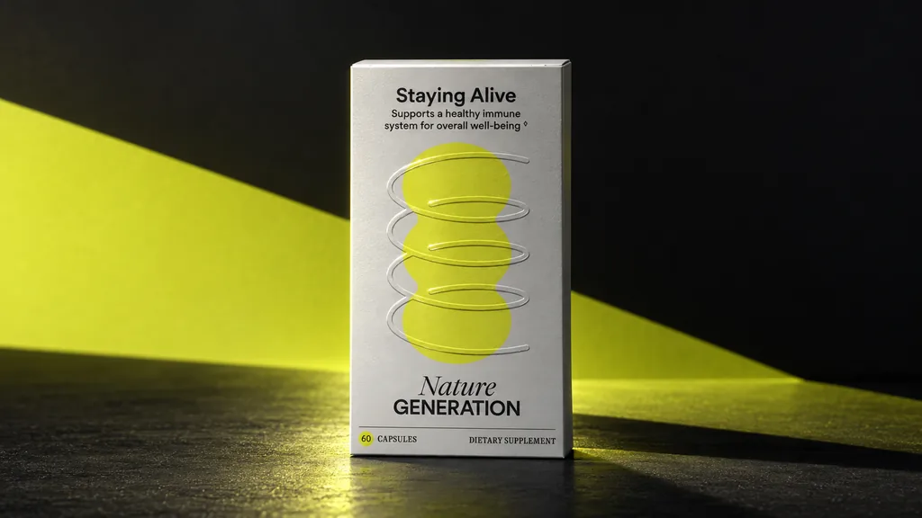 Staying Alive in a yellow and black studio set