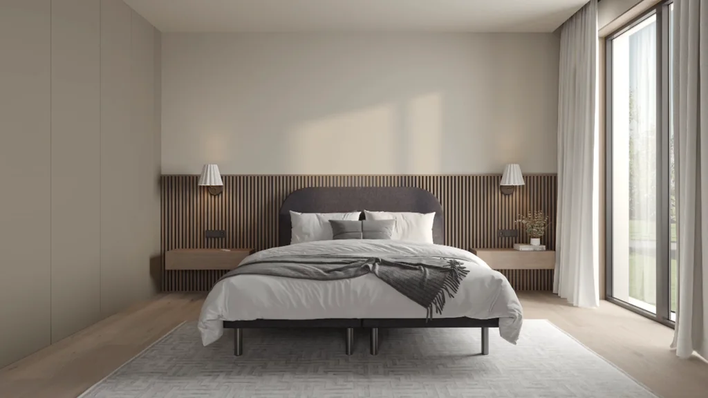 Film still of a storage bed in a modern bedroom