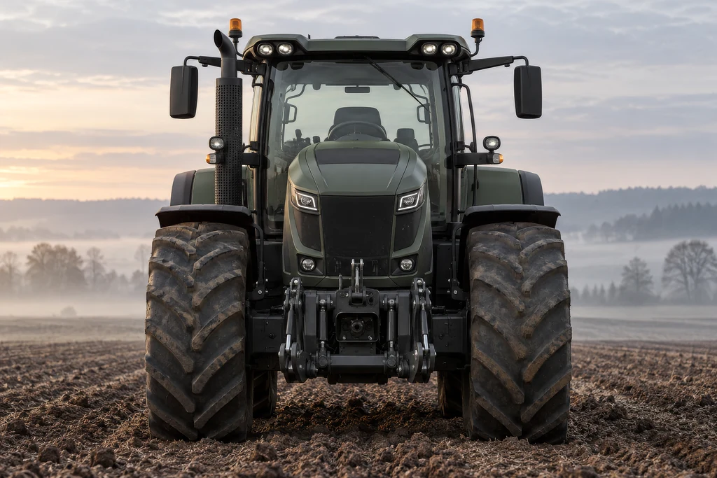 CGI render of a new tractor model in a field at sunrise, before the first prototype was built