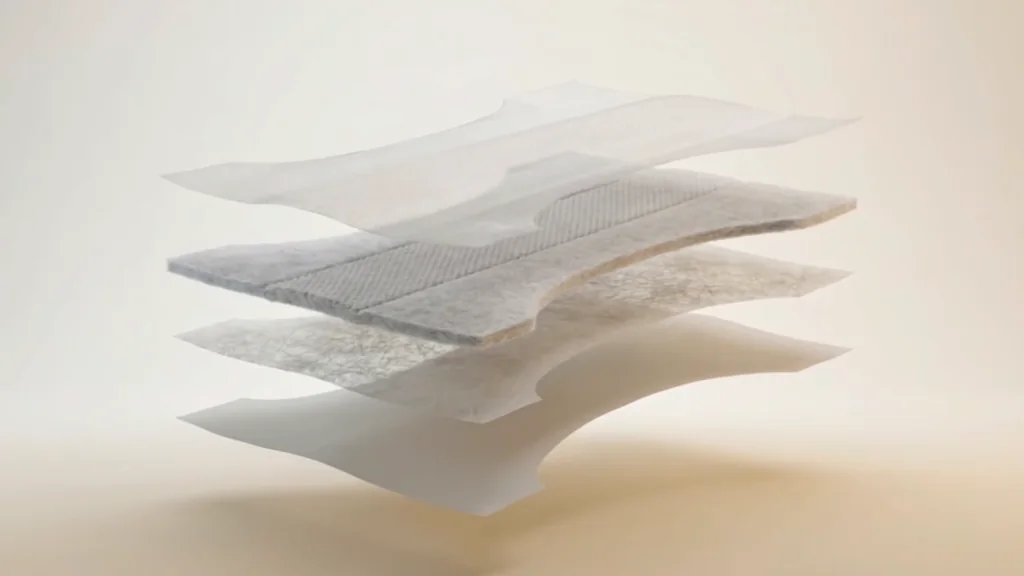 Film still of the layers of a baby diaper