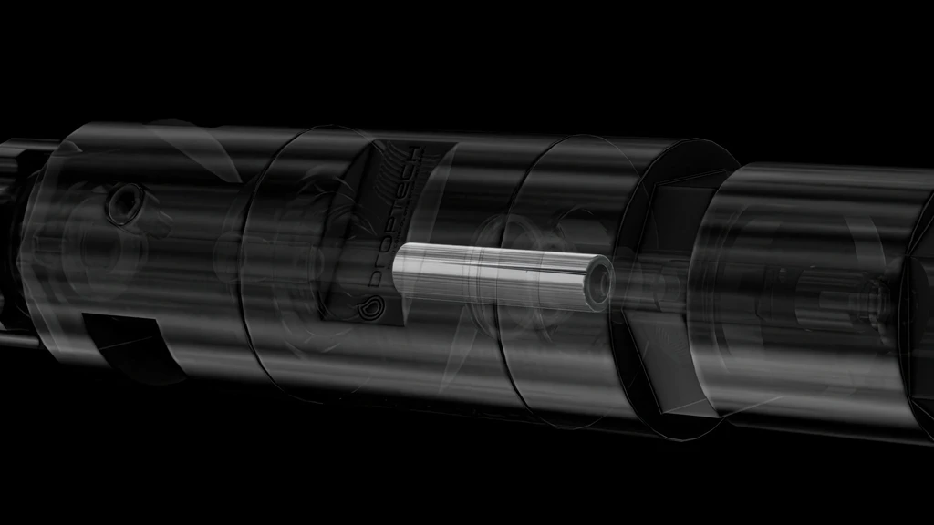 Cutaway render of an industrial valve with a transparent housing showing its internal parts