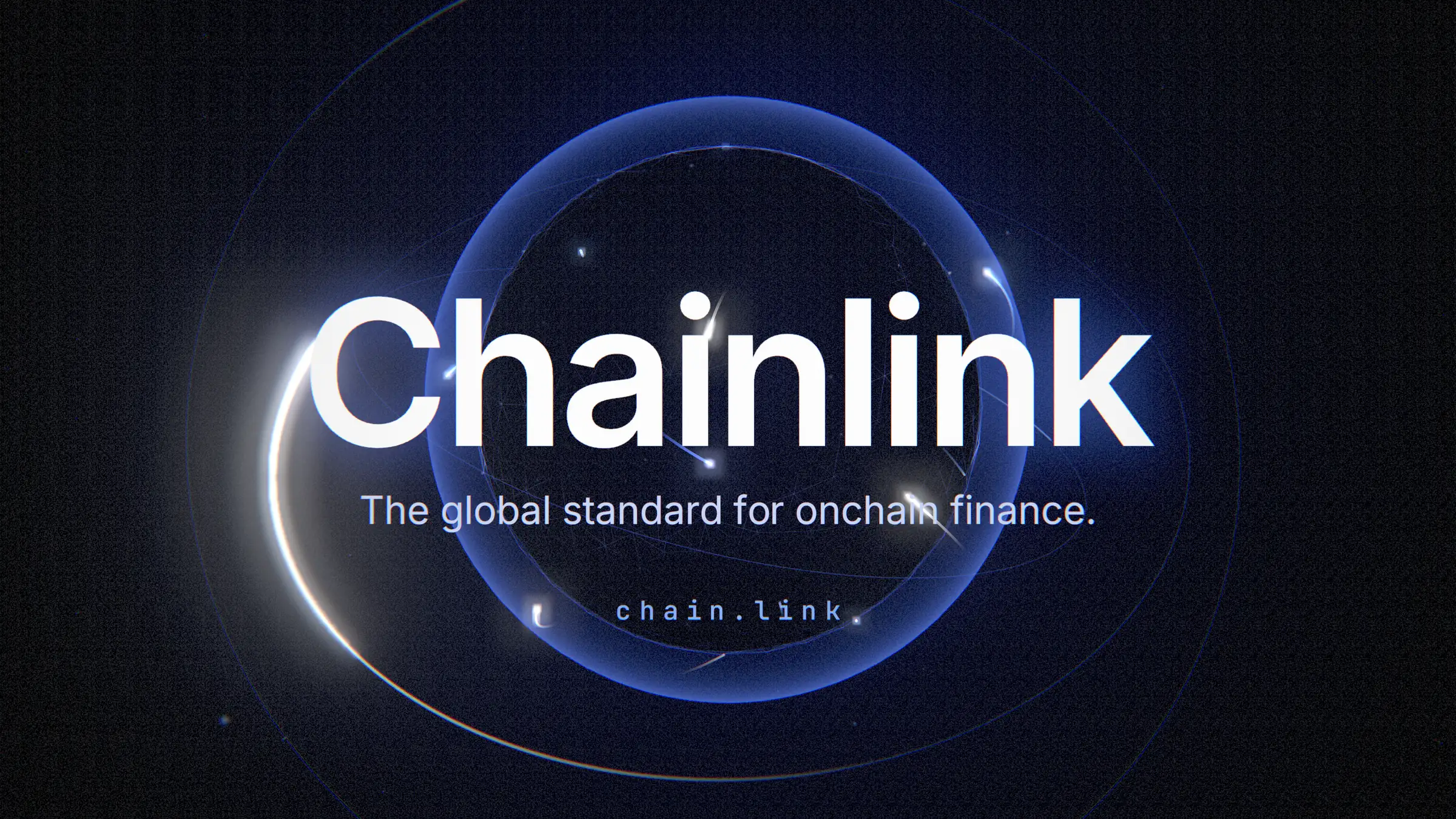 Closing still with the Chainlink wordmark, the line the global standard for onchain finance and chain.link