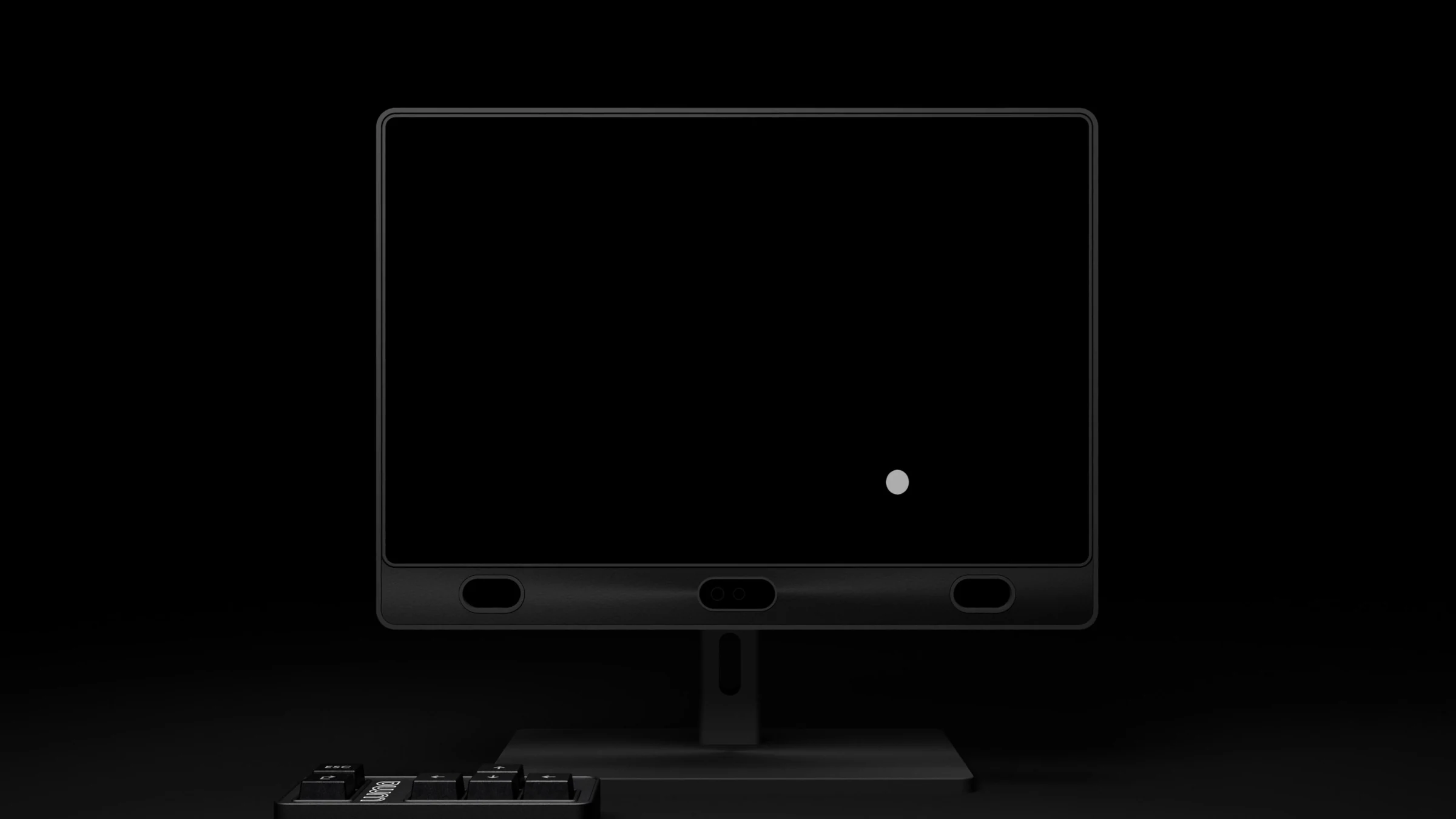 Eye tracker monitor with a single white gaze target dot on a black screen
