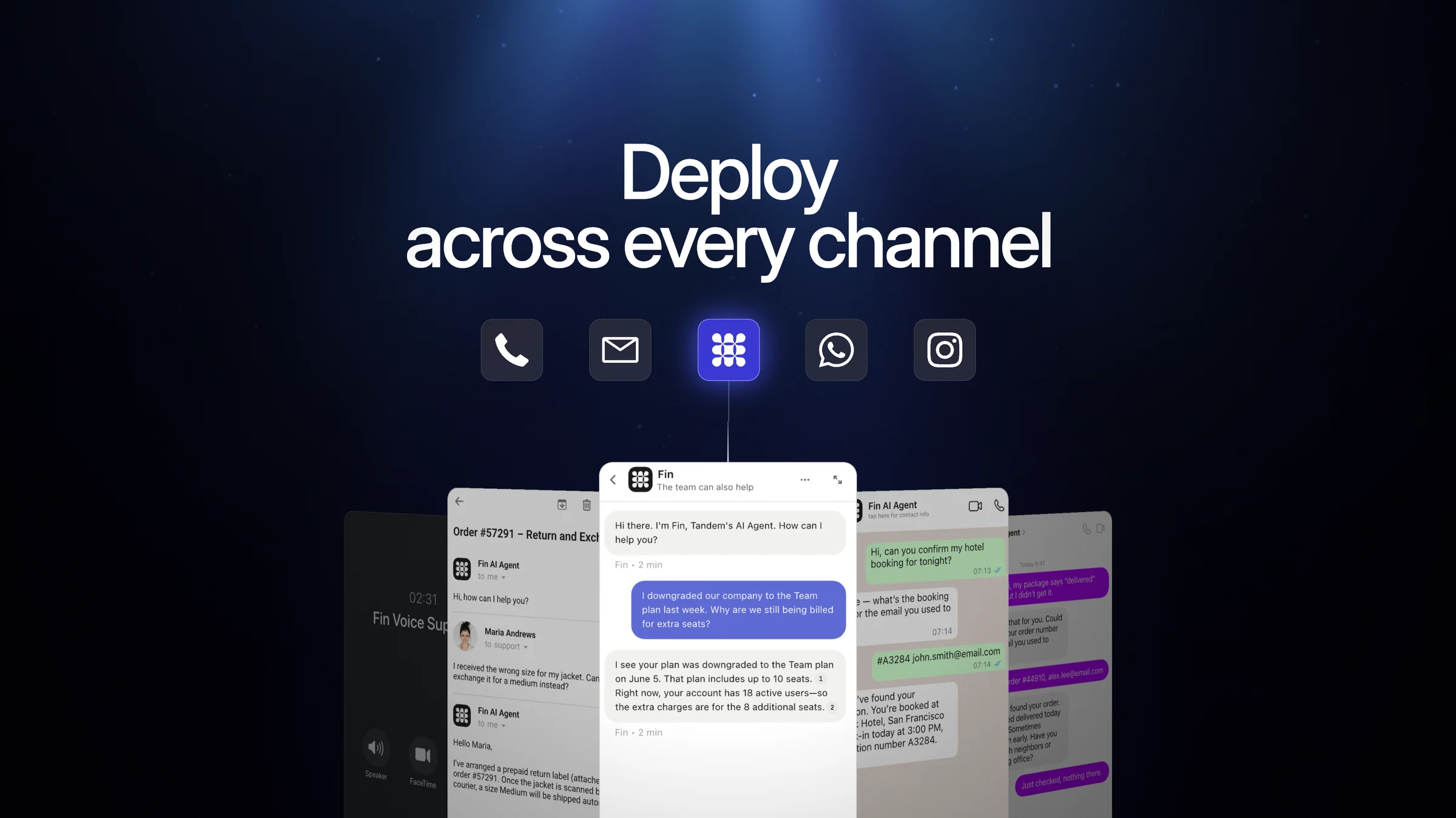 Still of the title deploy across every channel with five channel icons and a fan of support screens