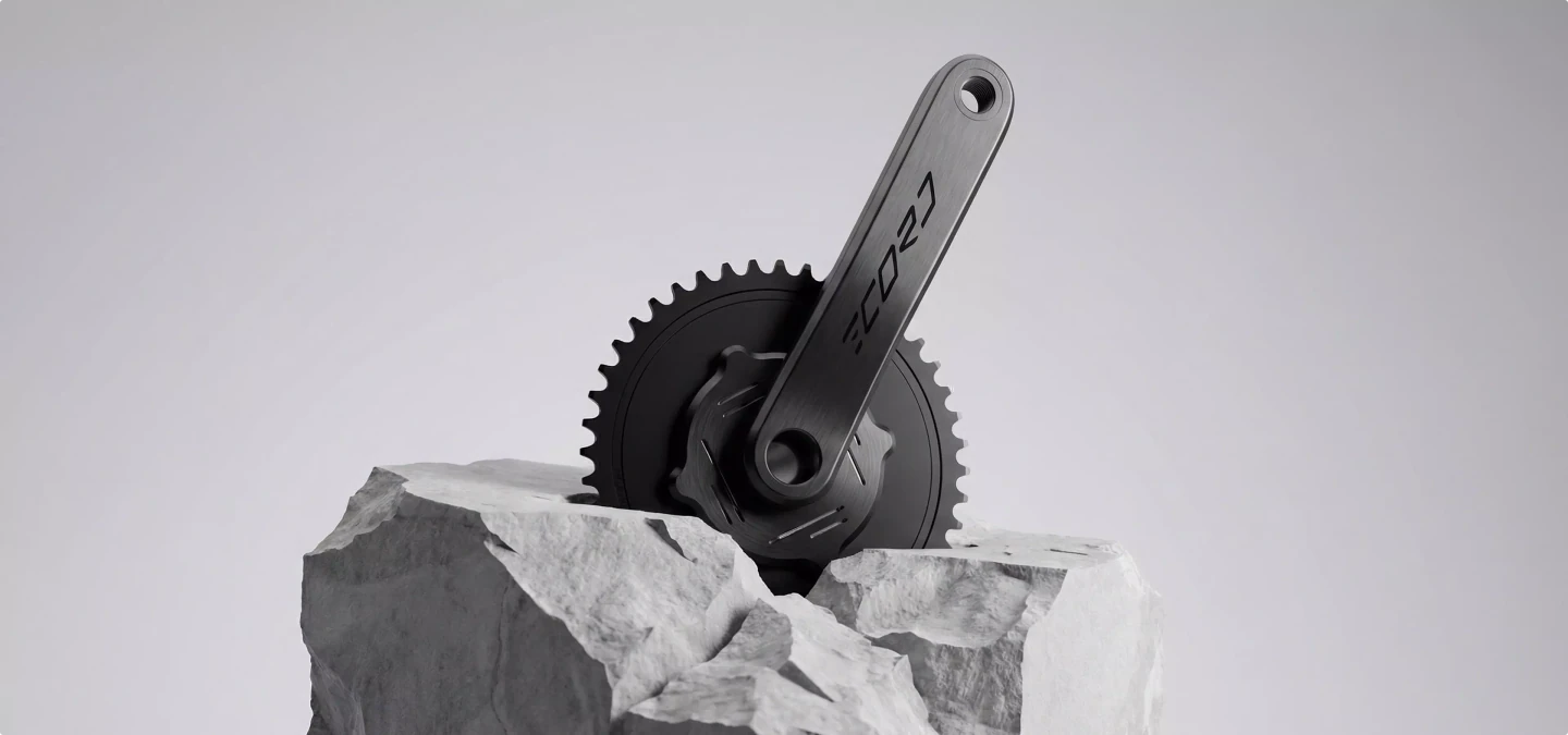 Bicycle crankset on stone blocks Product modeling studio setup with gear detail