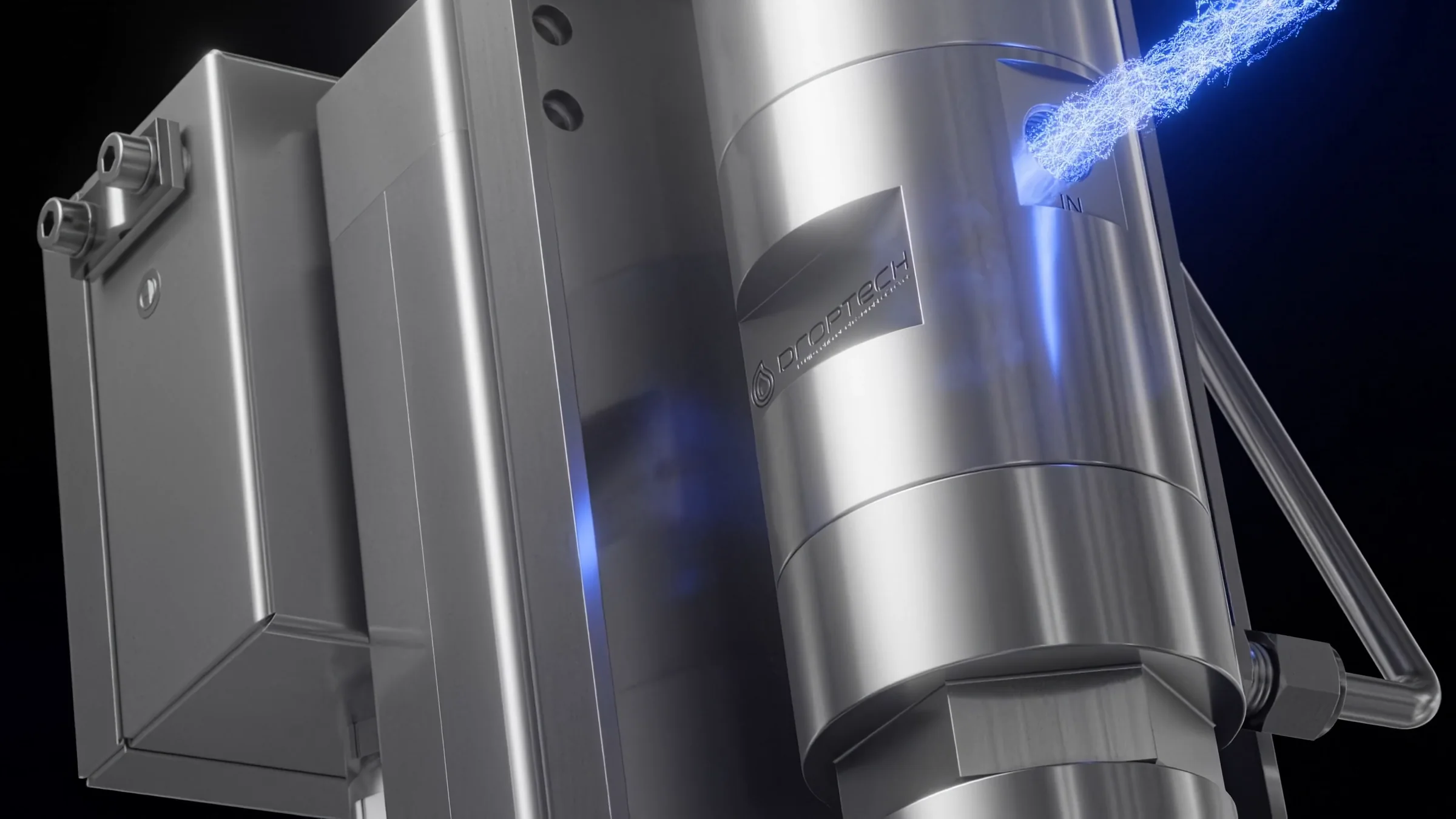 Still of the fluid flowing through the transparent section of the mounted assembly
