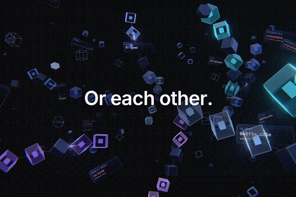 Kinetic typography frame with the line or each other among floating glass blocks