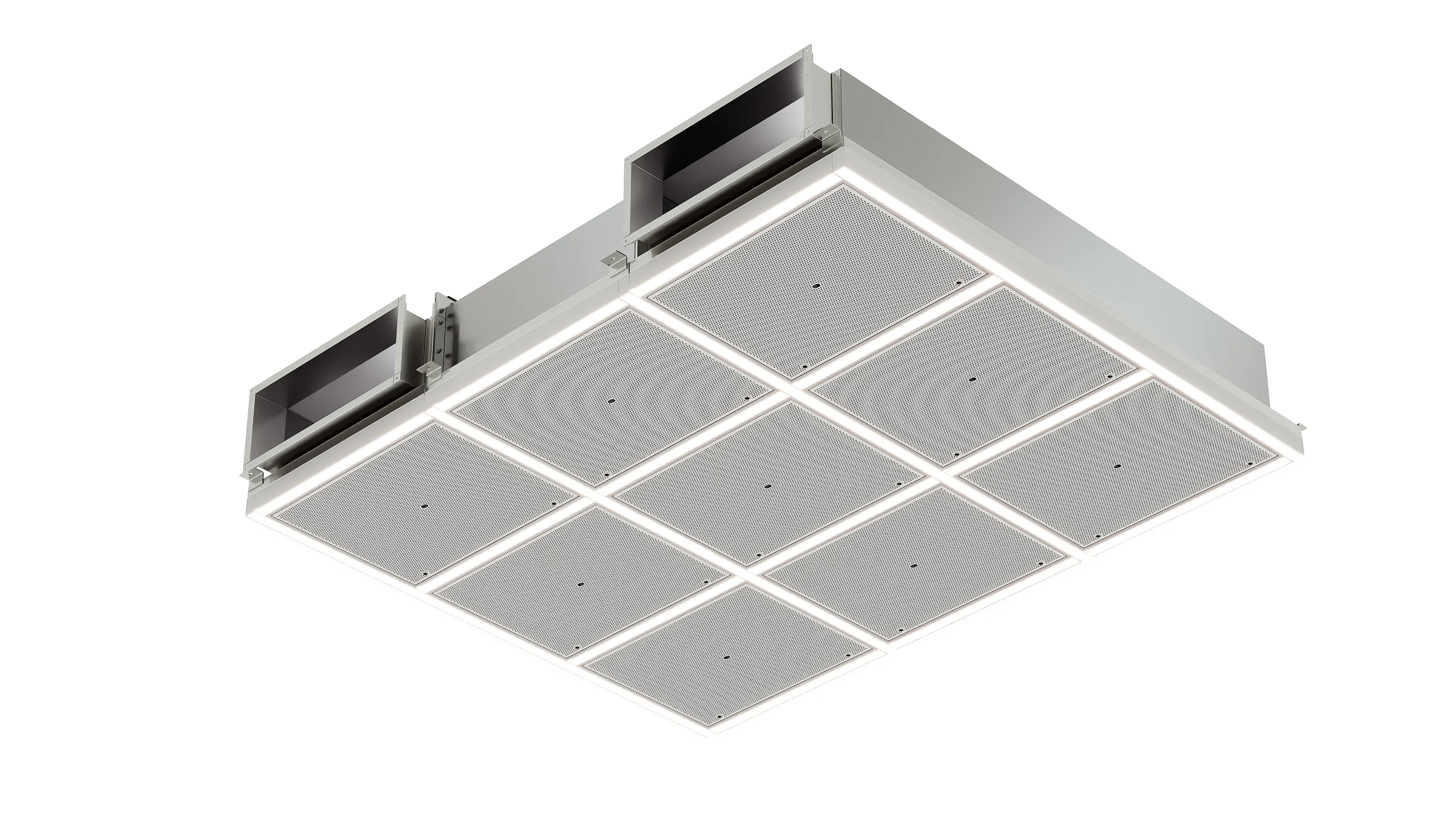 Isometric product render of an assembled nine-panel air ceiling module version