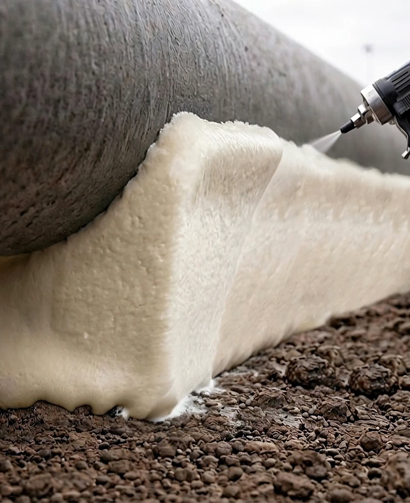 Pipeline Construction Animation for a Robotic Pipe Installation System Rigid polyurethane foam sprayed under a pipe to form a continuous support in the trench, 3D animation still