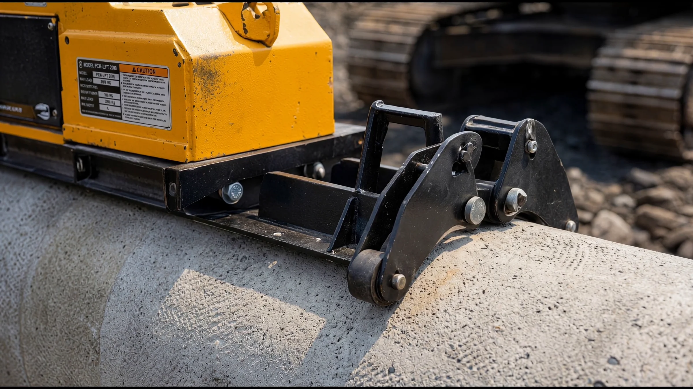 Pipeline Construction Animation for a Robotic Pipe Installation System Close-up of the vacuum lifter pads gripping the top of a large pipe