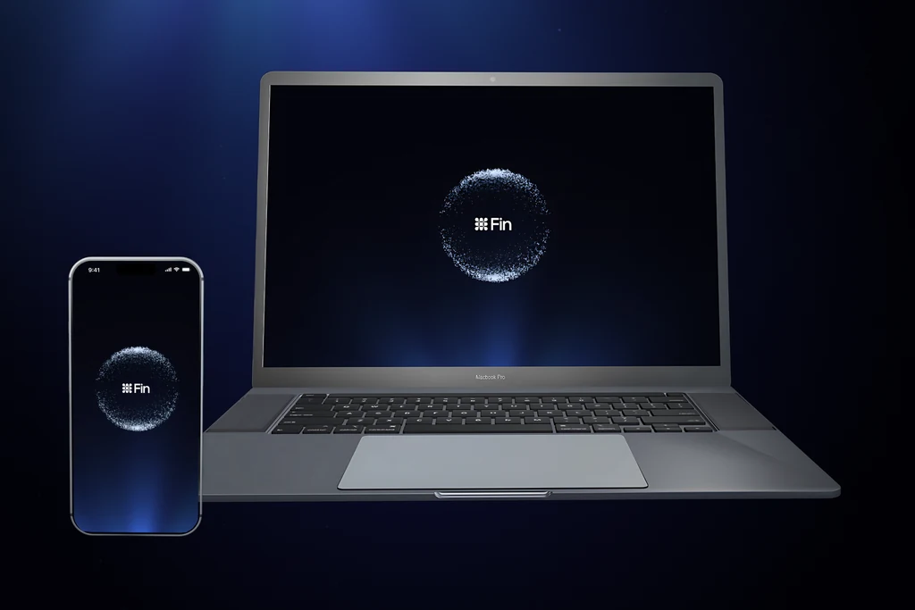 Launch video frame of a laptop and a phone with an AI agent on both screens