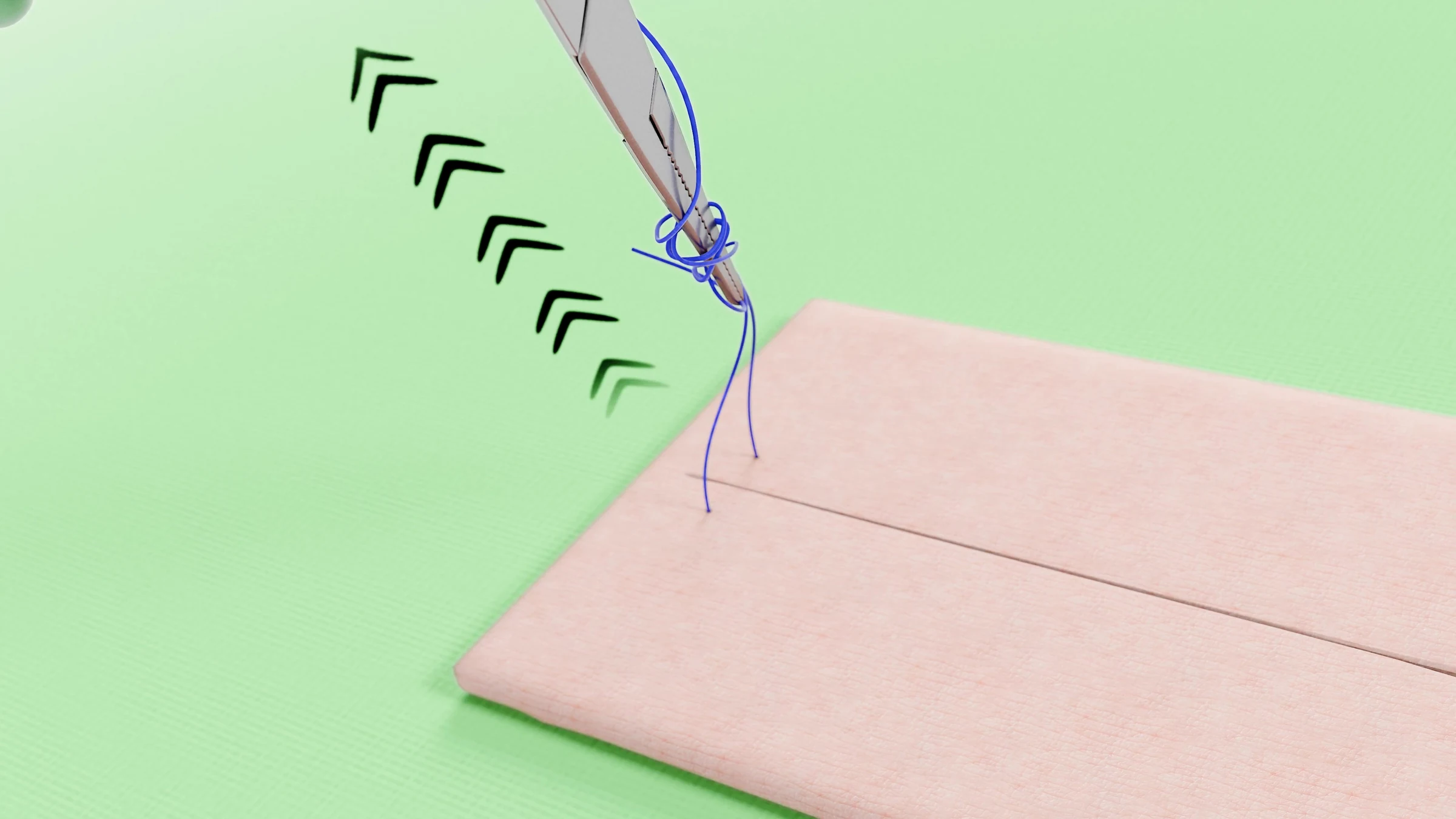 Sliding knot reaching the incision line on the suture practice pad