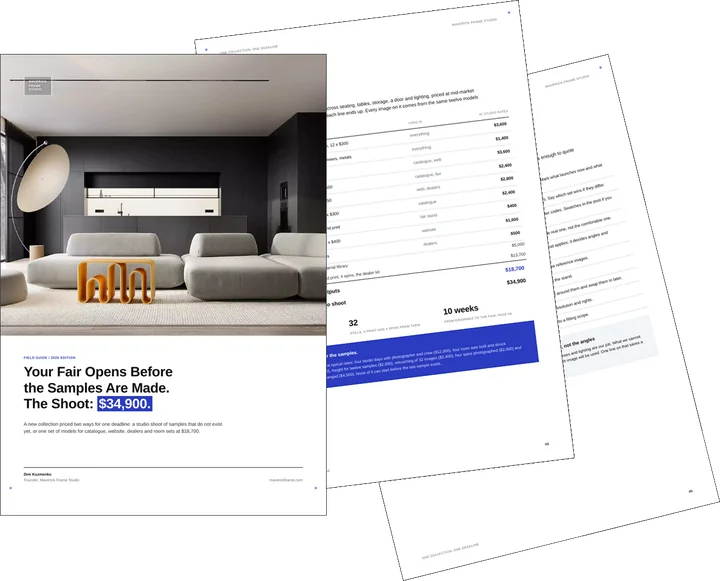 Cover of the guide on planning a furniture collection launch from one set of 3D models