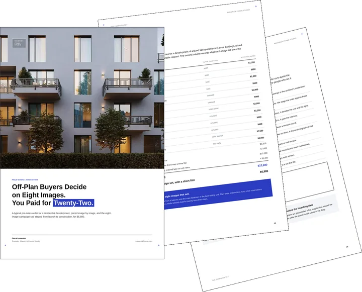 Cover of the guide on the pre-sales image set for a residential development