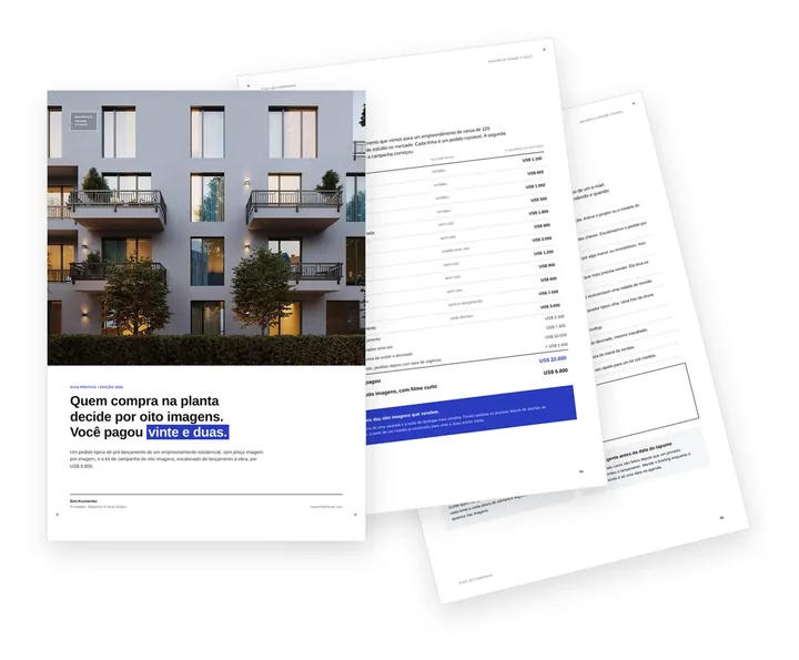 Capa do guia sobre o kit de imagens de pré-lançamento de um empreendimento residencial