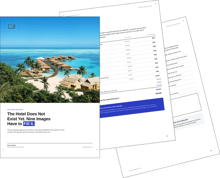 Cover of the guide on the pre-opening image set for a hotel or venue