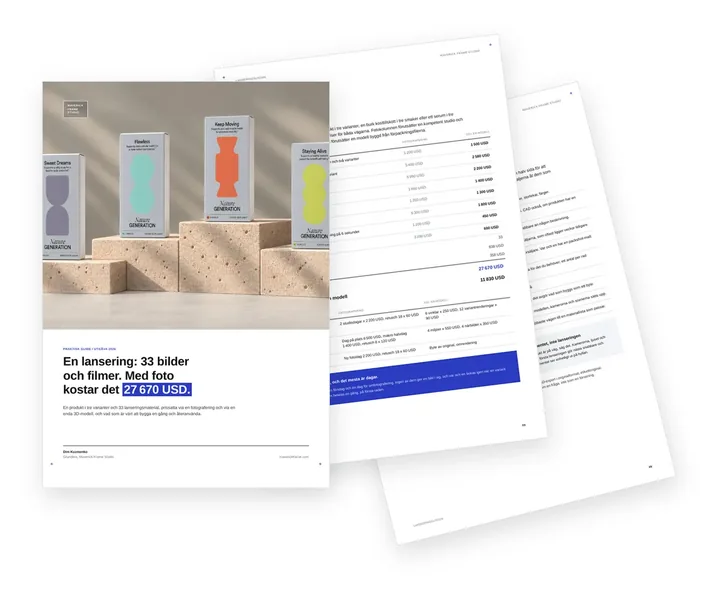 Omslag till guiden om att prissätta en produktlansering som fotografering eller som produkt-CGI