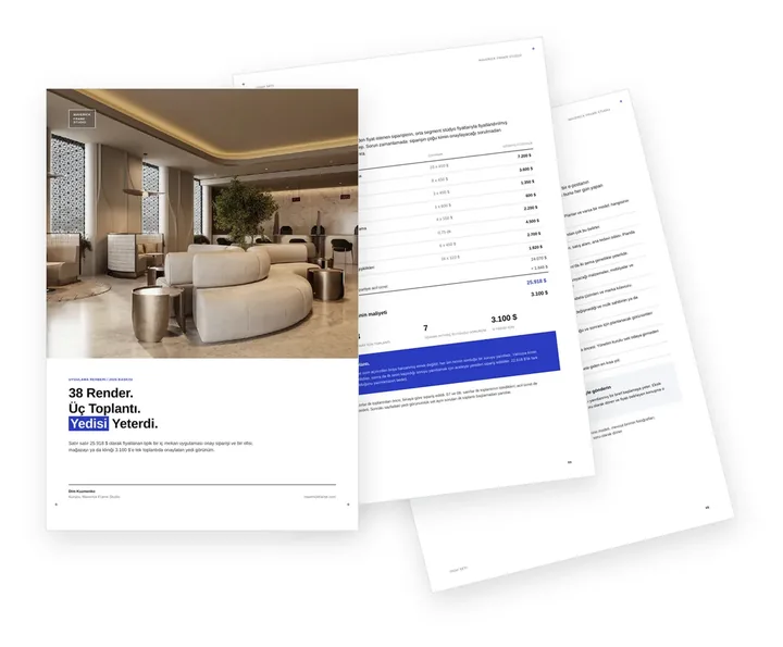 Ofis ve ticari mekan görselleştirmesi için onay seti rehberinin kapağı