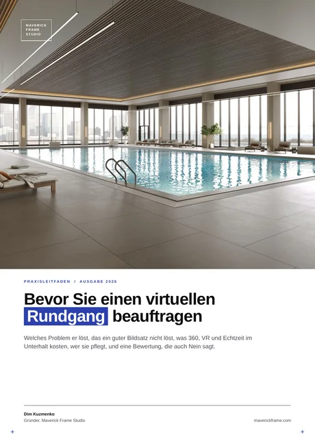 Titelseite des Leitfadens: Bevor Sie einen virtuellen Rundgang beauftragen
