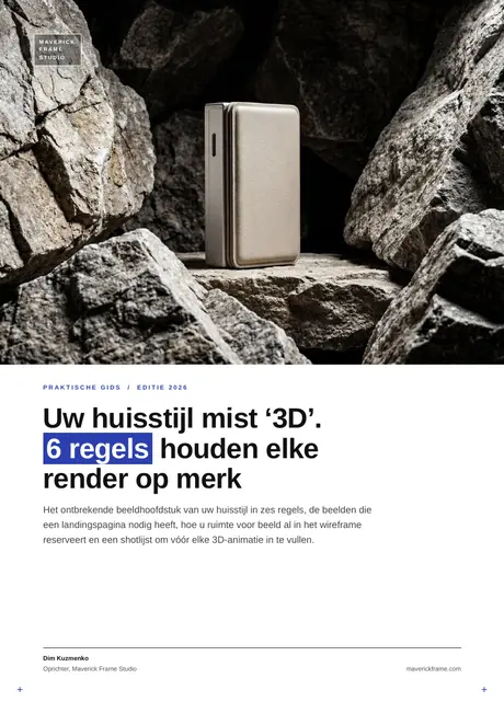 Omslag van de gids: Uw huisstijl mist ‘3D’. 6 regels houden elke render op merk