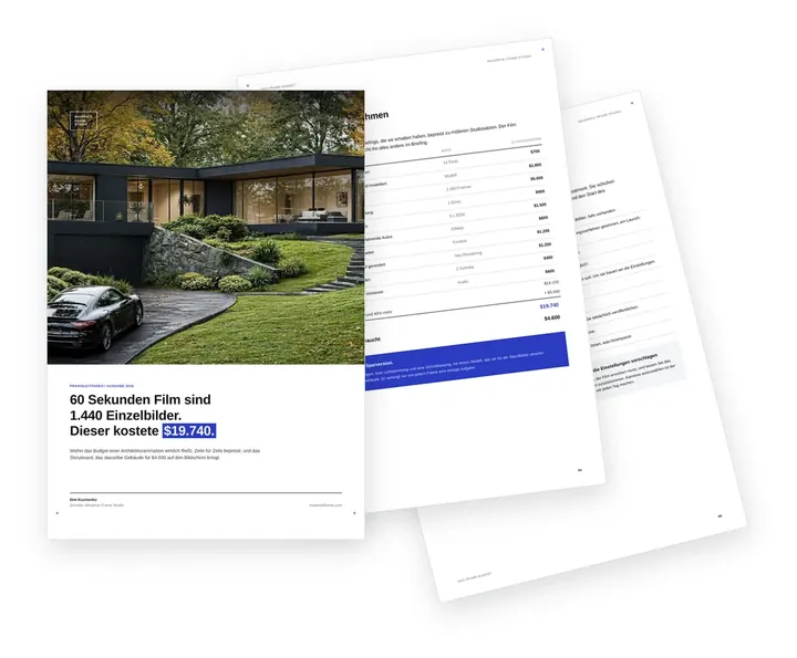 Cover des Leitfadens zu Budgets und Storyboards für Architekturanimationen