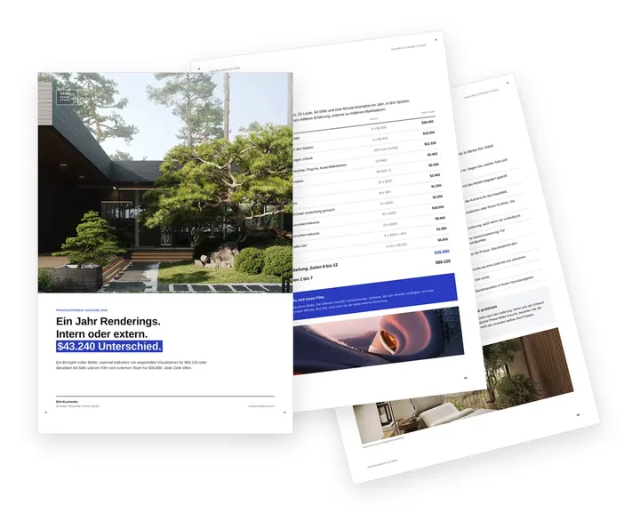 Cover des Leitfadens zum Vergleich eines internen Visualisierers mit einer externen Visualisierungsabteilung für Architekturbüros