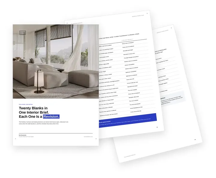 Cover of the guide on the finishes schedule for an interior rendering brief