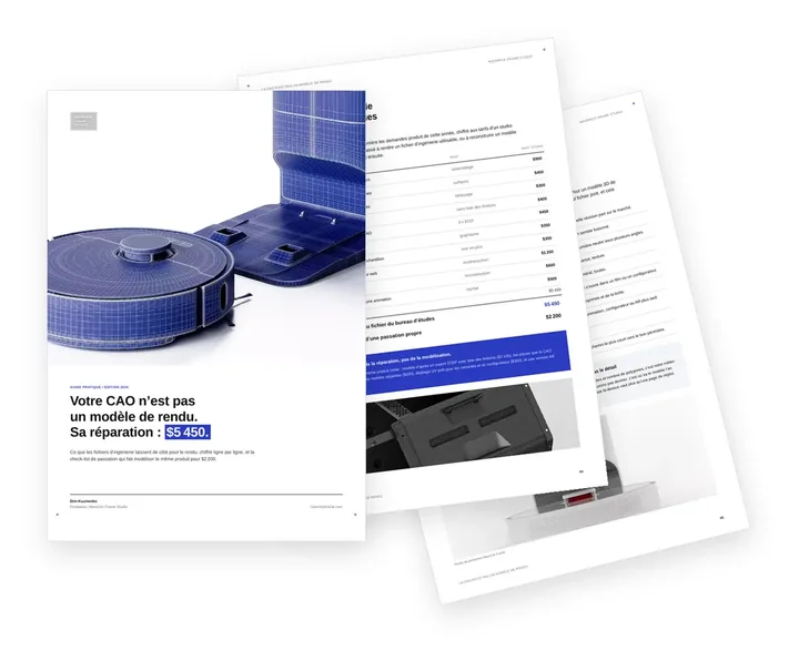 Couverture du guide sur la préparation des fichiers CAO pour le rendu 3D de produits