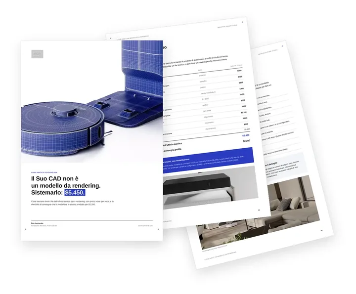 Copertina della guida su come preparare i file CAD per il rendering industriale e la modellazione 3D di macchinari e prodotti