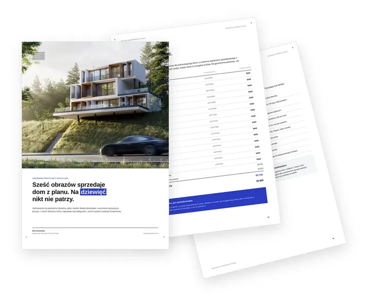 Okładka poradnika o zestawie obrazów, który sprzedaje dom z planu