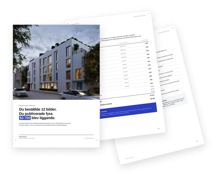 Omslag till guiden om att dimensionera en beställning av arkitekturvisualisering