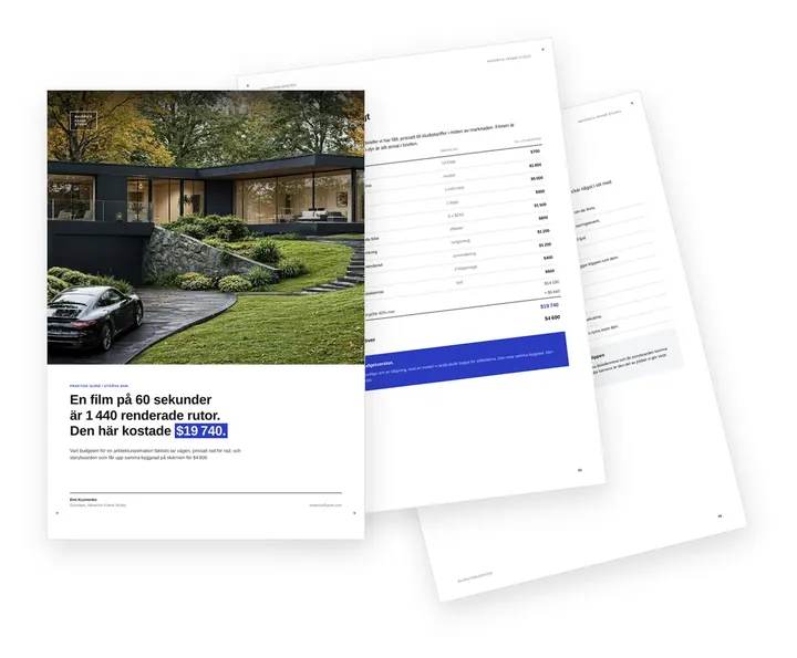 Omslag till guiden om budget och storyboard för arkitekturanimation