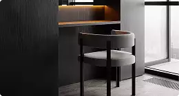 Compact dining nook with chair and built-in shelving for 3d rendering services for interior design