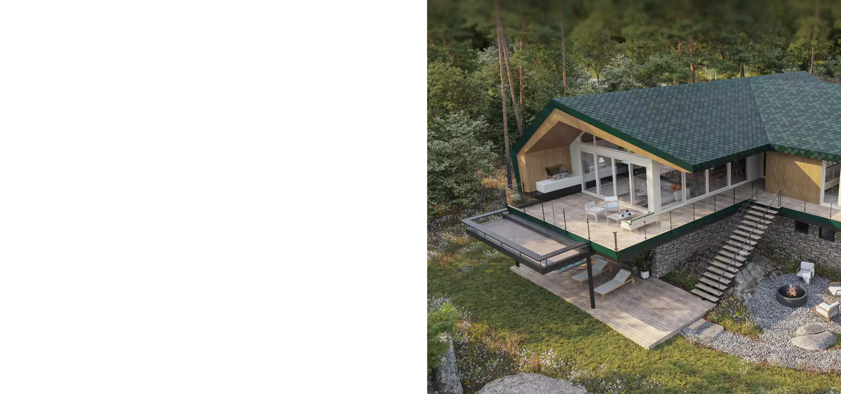 Modern hillside house with terrace and forest setting, 3D visualization studios portfolios