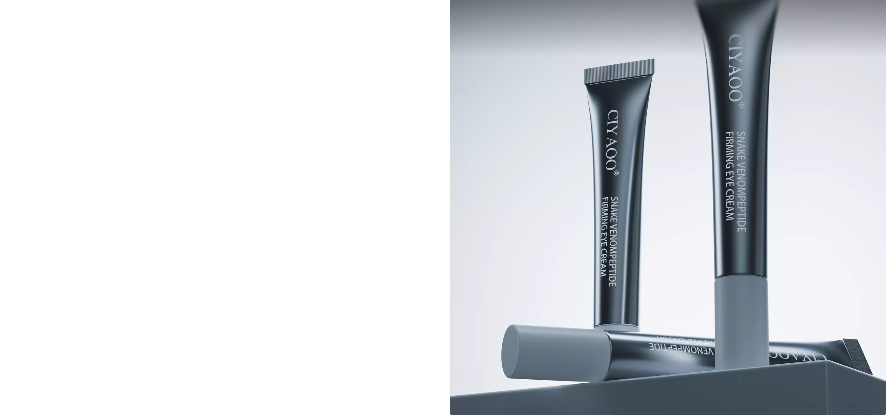Minimal cosmetic tubes arranged on platform, 3D argonauts in search of meaning