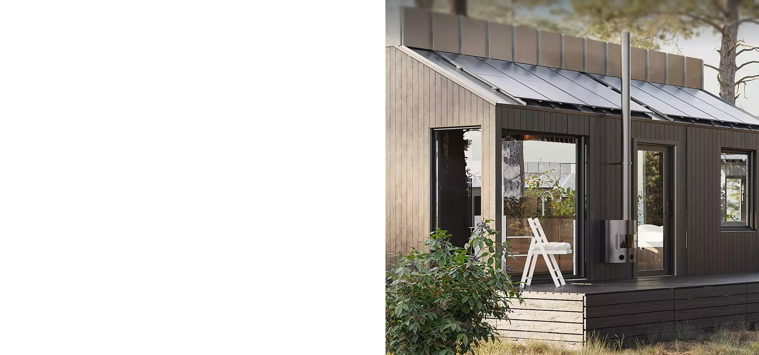 Modern house exterior with wood facade glass windows and solar roof, 4 types of architectural visualization