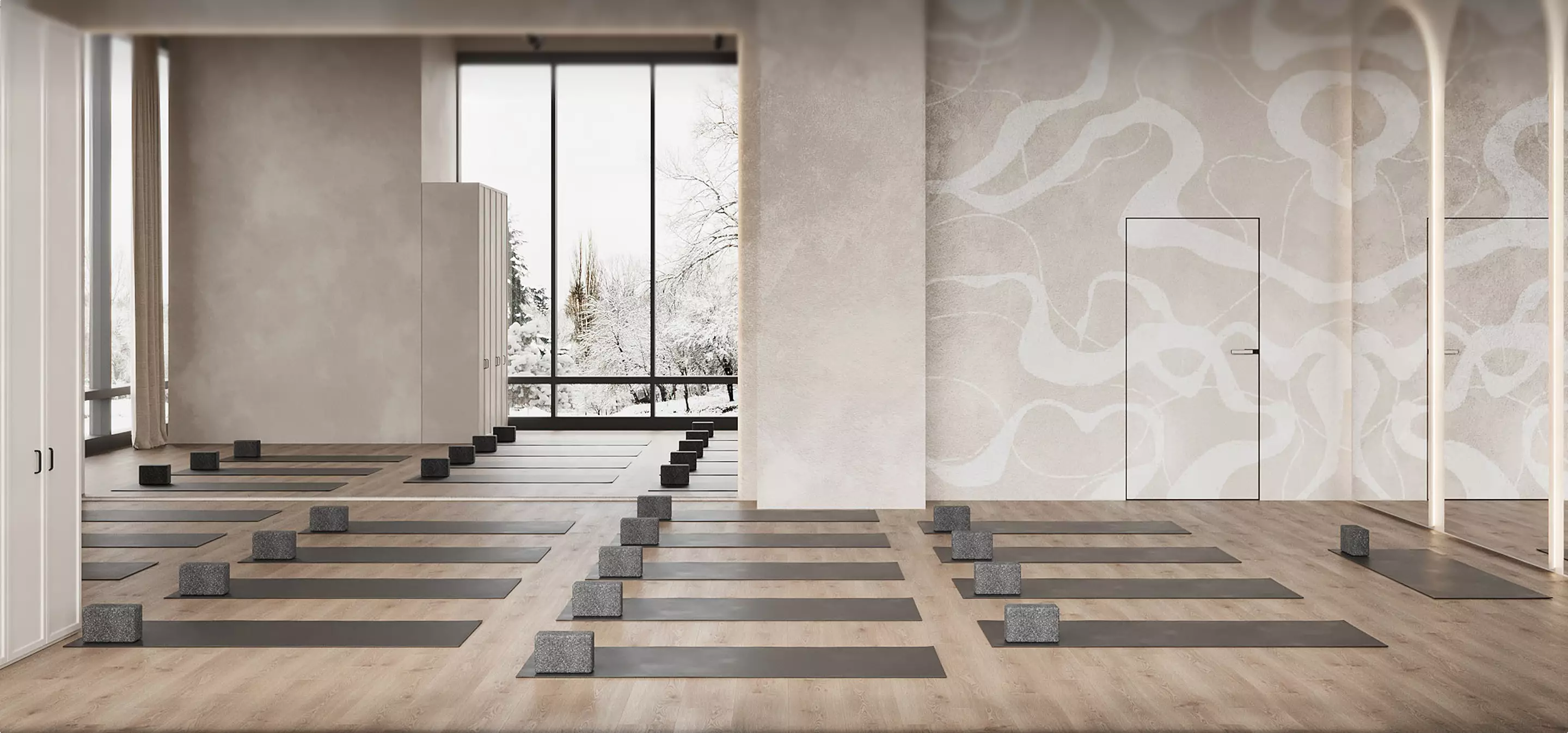 Yoga studio interior with mats, Corona Render 12 release GPU rendering and no more nerve-wracking games