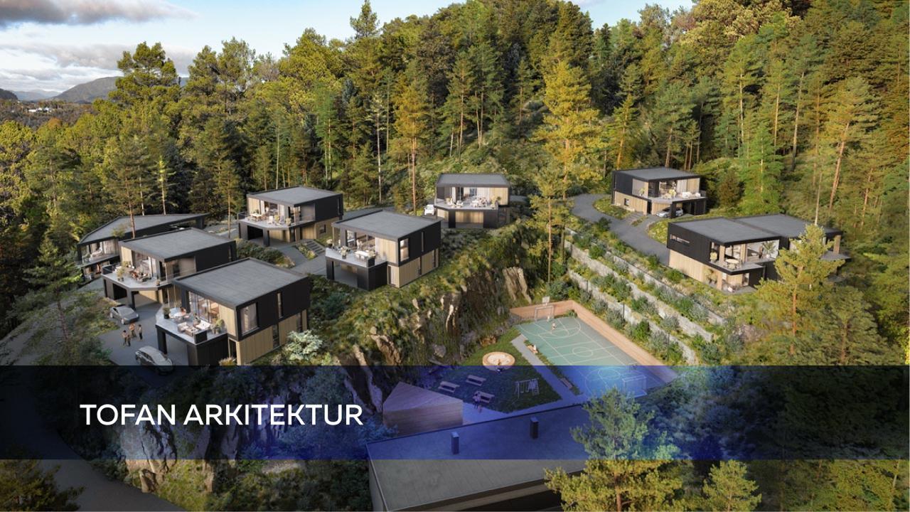 Architectural visualization of hillside housing by TOFAN Arkitektur, focused on residential design