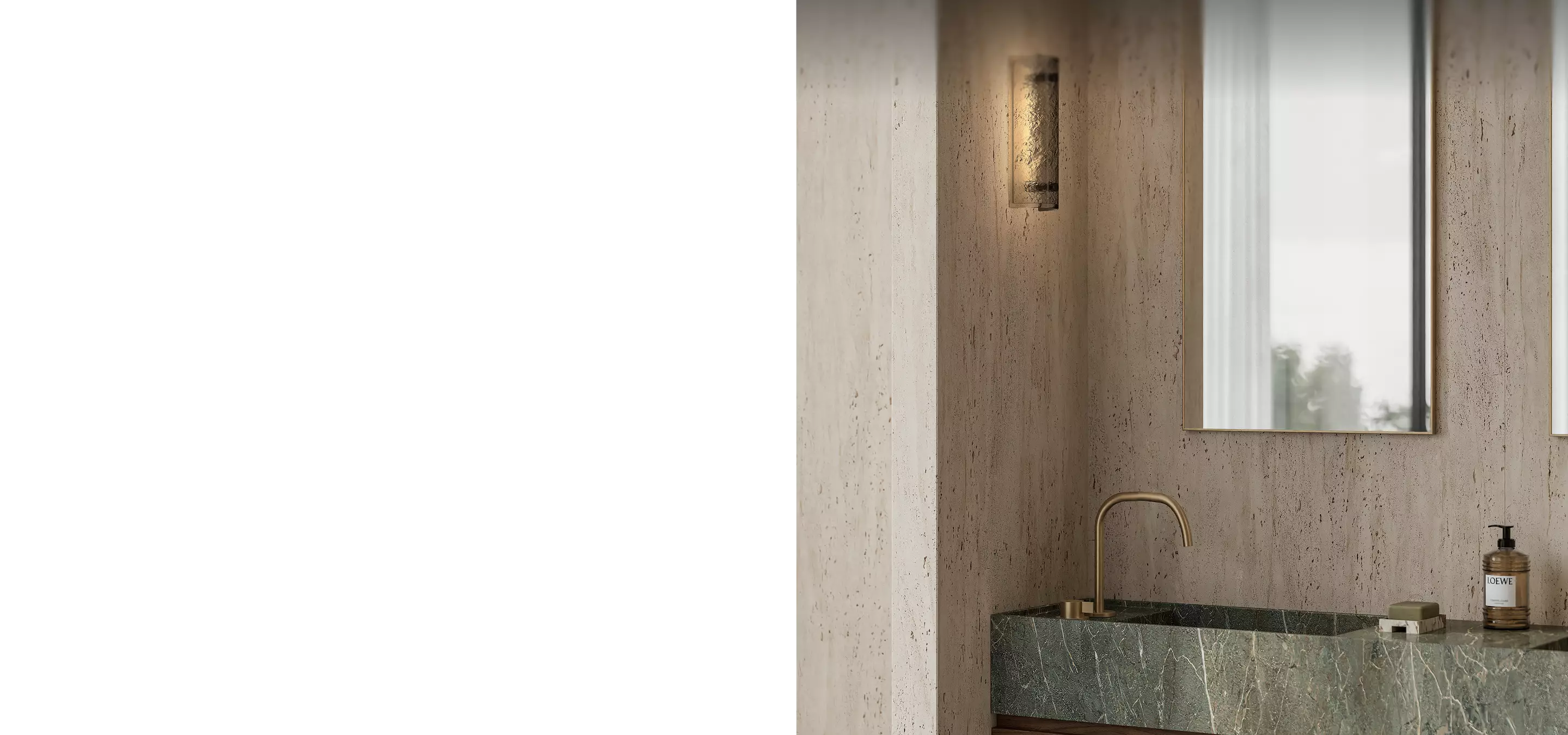 Minimal bathroom with stone sink and mirror, top 3D visualization studios in the USA