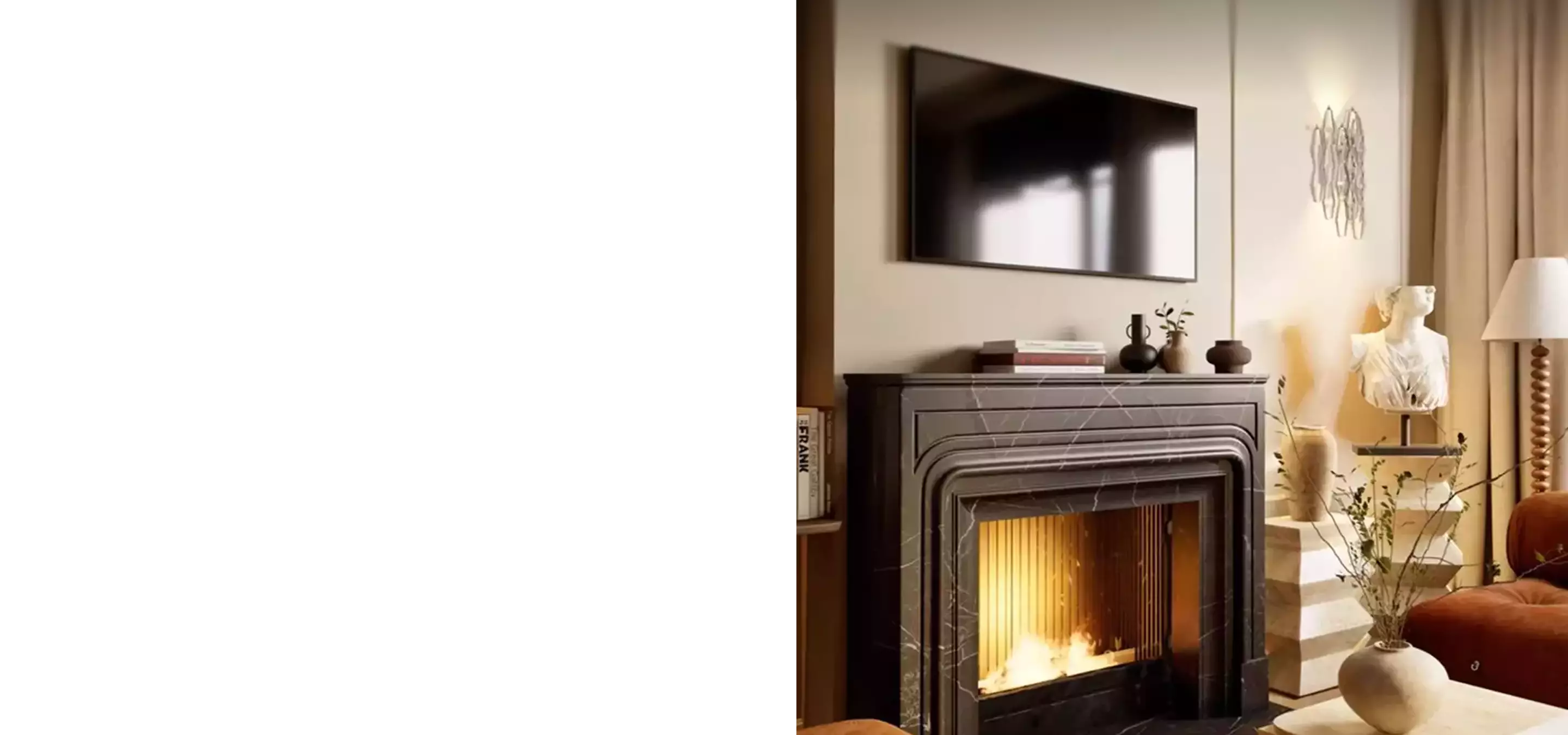 Cozy interior with fireplace and modern decor, top 3 studios in the Slovak market providing 3D interior rendering services