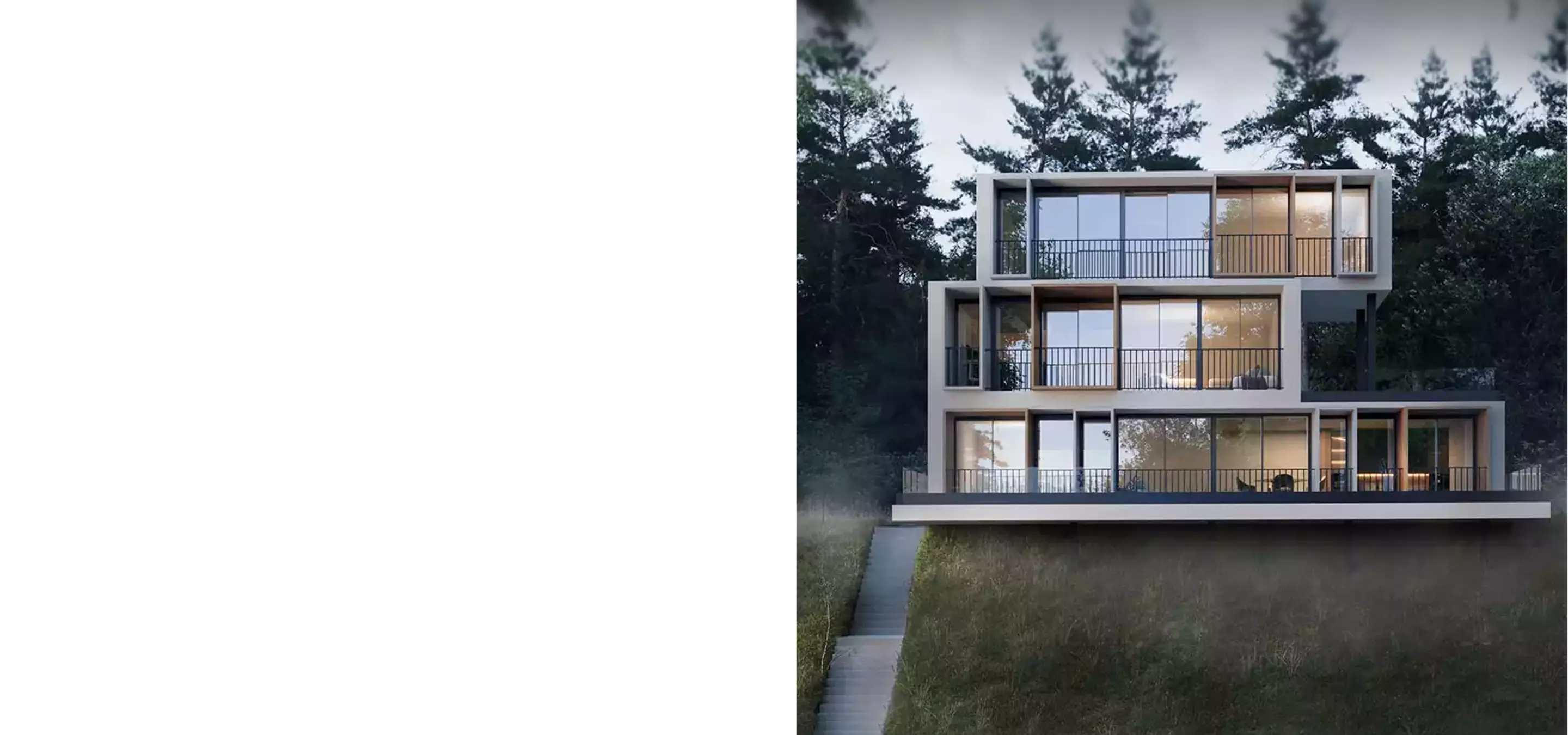 Contemporary multi level house in forest, top 6 3D visualization studios on estonia market