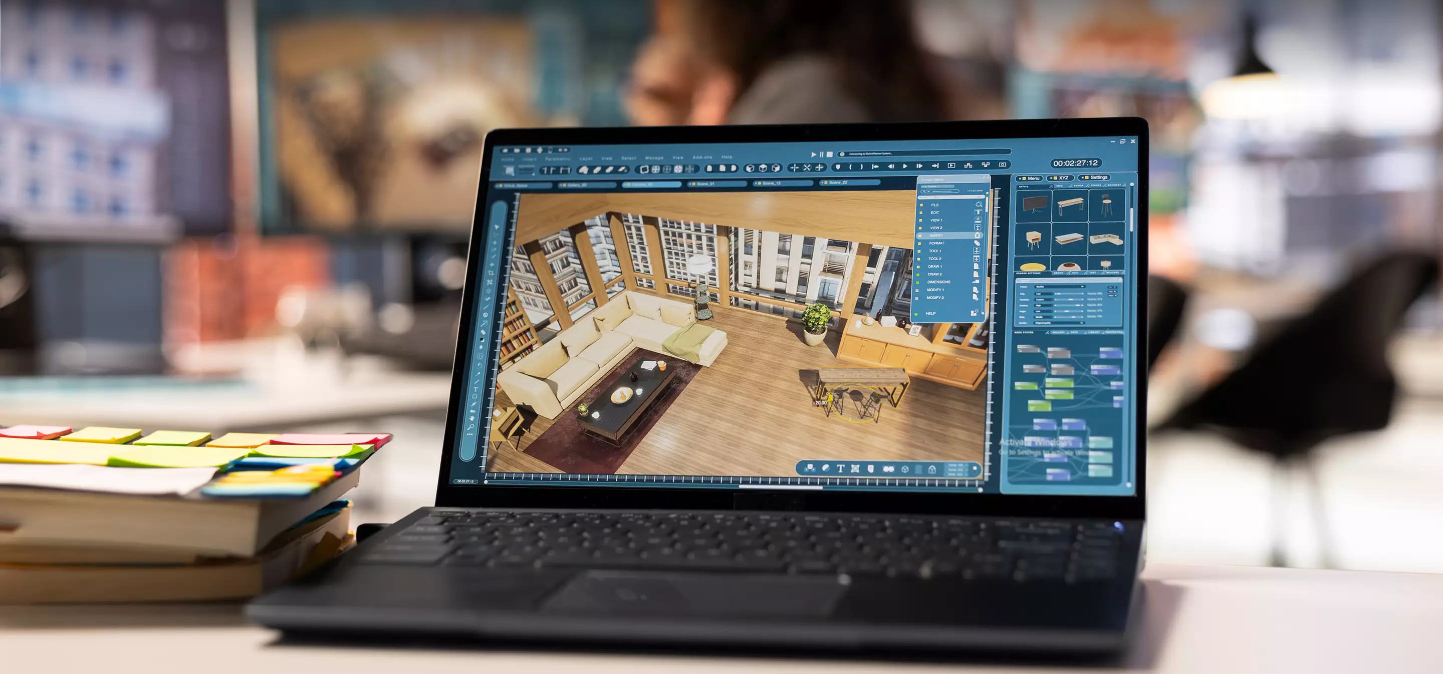 Laptop screen with 3d interior design software New frontiers in architectural visualization Chaos Group latest products