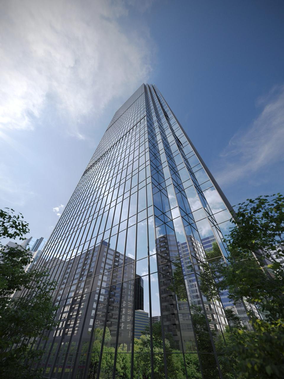 Glass skyscraper by top 3D rendering companies in London, architectural visualization for real estate