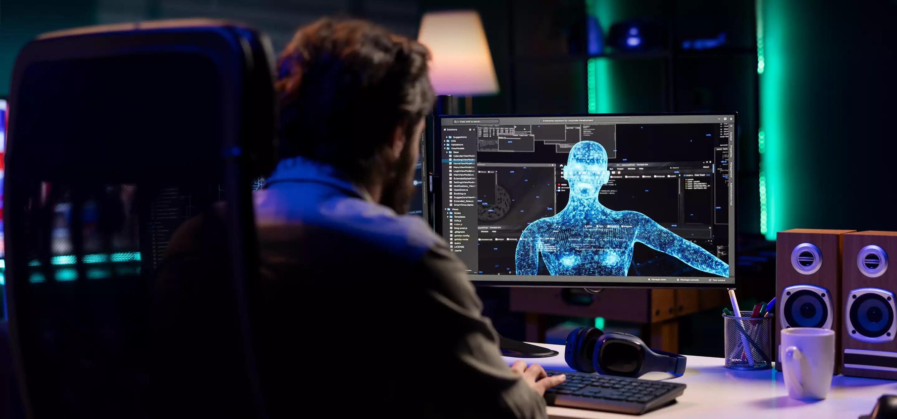 Developer working on 3D interface screen, Creating a Virtual Co-op Store Experience in Unreal Engine setup